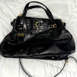 Ralph Lauren Black Satchel Bag-Alligator Texture